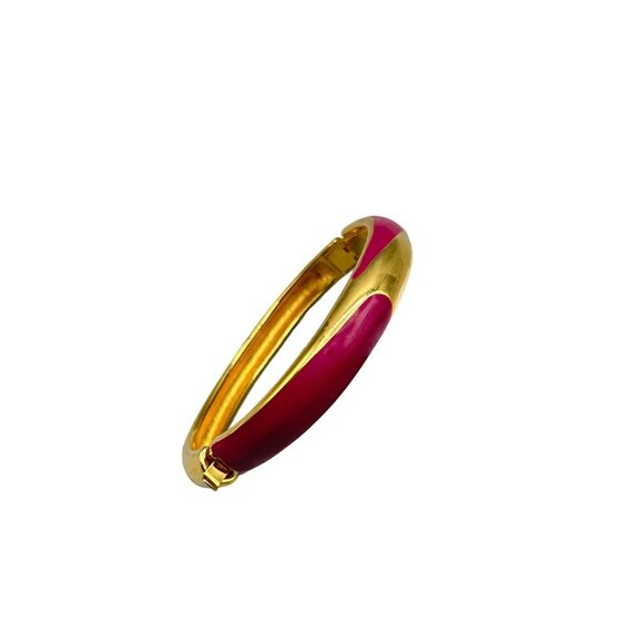 Monet Bracelet Gold Tone & Fuchsia Pink Enamel Hinged Bangle Bracelet - Picture 1 of 8